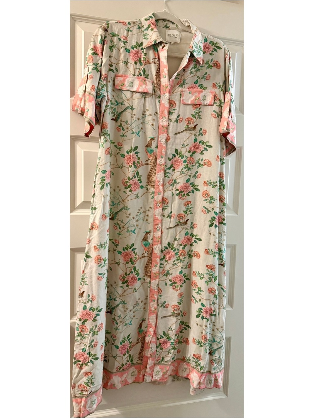 Marigold by Victoria Dunn Chinoiserie Floral Bird Shirt Dress Midi Dress